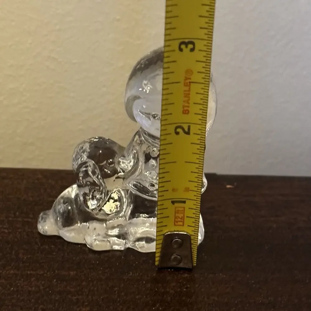 Vintage Clear Glass Girl with Puppy Dog Figurine 2 1/2